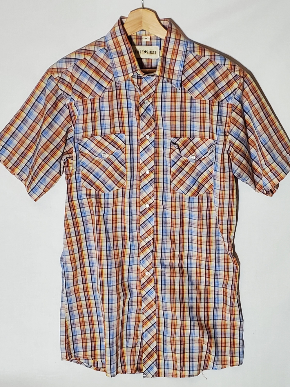 Cody James Short-Sleeve Plaid Button-up Shirt Brown Rodeo Country Western Mens M